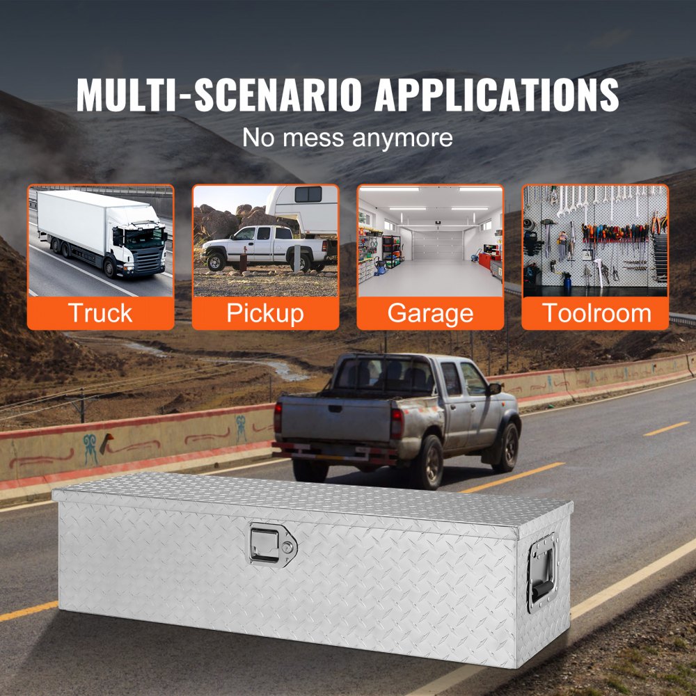 VEVOR Caja de herramientas de aluminio para camión, 99 x 33 x 25,4 cm, caja volcadora con cerradura con llaves y asas laterales para almacenamiento de contenedores de coche, autocaravana, remolque