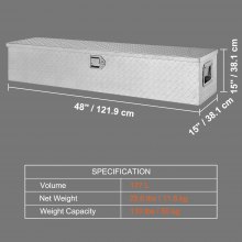 VEVOR Caja de herramientas de aluminio para camión, 48" x 15" x 15", caja de descarga con cerradura con llaves y manijas laterales para almacenamiento de contenedores de automóviles, remolques camper