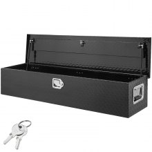 VEVOR Caja de herramientas de aluminio para camión, caja de basura con cerradura de 48 x 15 x 15 pulgadas, con llaves y asas laterales para almacenamiento de contenedores de basura, Negro