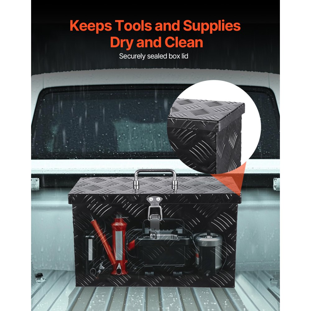 VEVOR Caja de Herramientas de Aluminio Resistente a Caja de Camioneta, con Diseño a Rayas, Asa Lateral y Superior, para Remolque, Camioneta, Autocaravana, 406 x 190 x 254 mm, Negro, Carga 20 kg