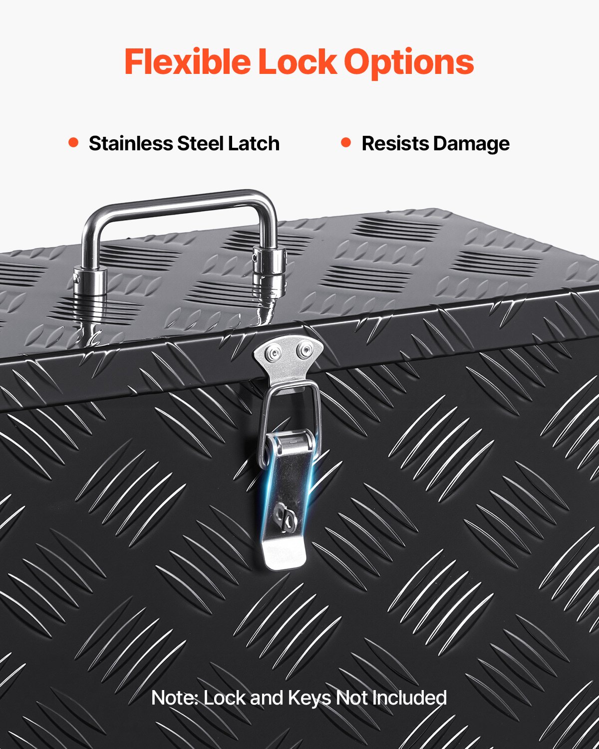 VEVOR Caja de Herramientas de Aluminio Resistente a Caja de Camioneta, con Diseño a Rayas, Asa Lateral y Superior, para Remolque, Camioneta, Autocaravana, 406 x 190 x 254 mm, Negro, Carga 20 kg