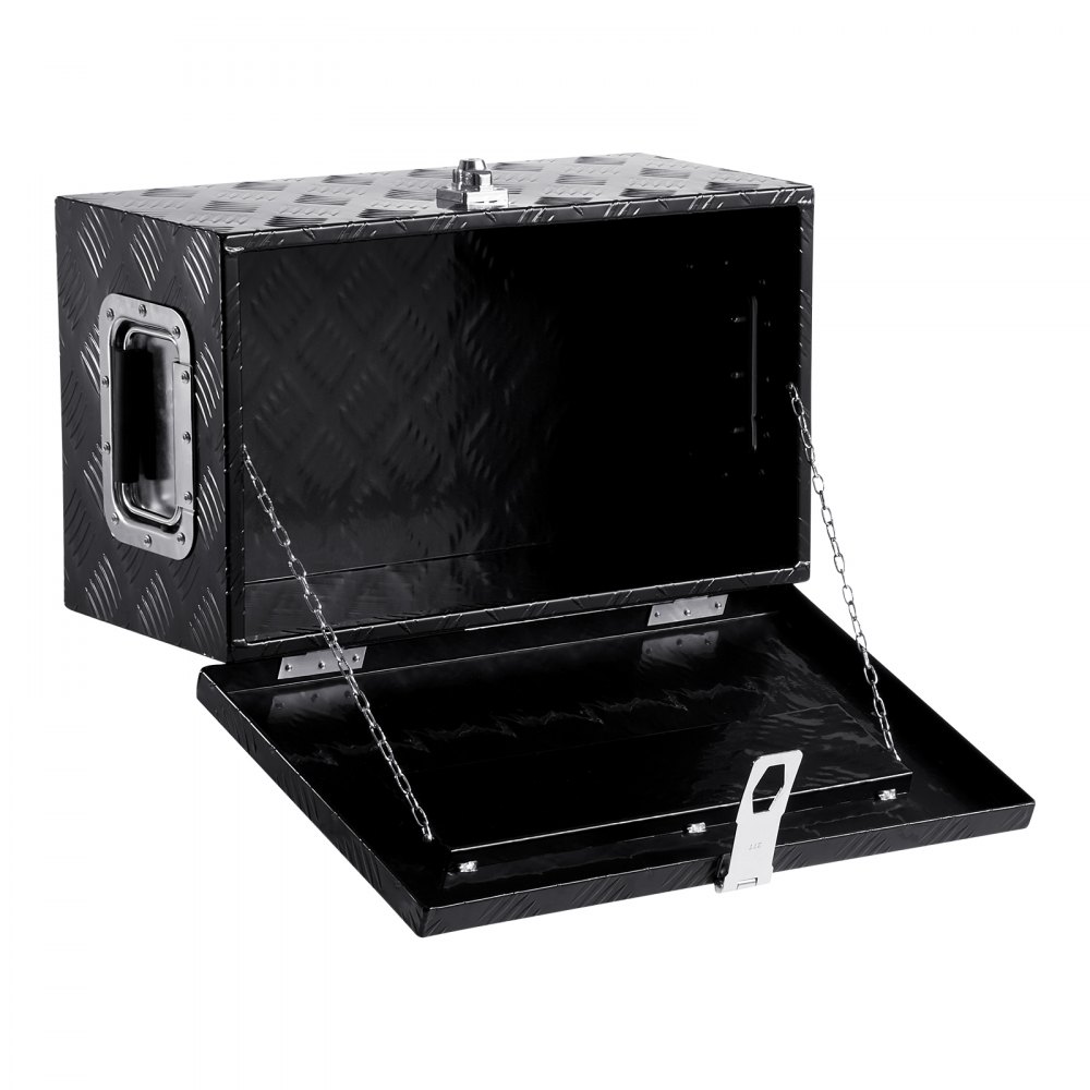 VEVOR Caja de Herramientas de Aluminio Resistente para Caja de Camioneta, con Diseño a Rayas, Asa Lateral y Llaves Seguridad, a Remolque, Camioneta, Autocaravana, 508 x 304,8 x 241,3 mm, Negro