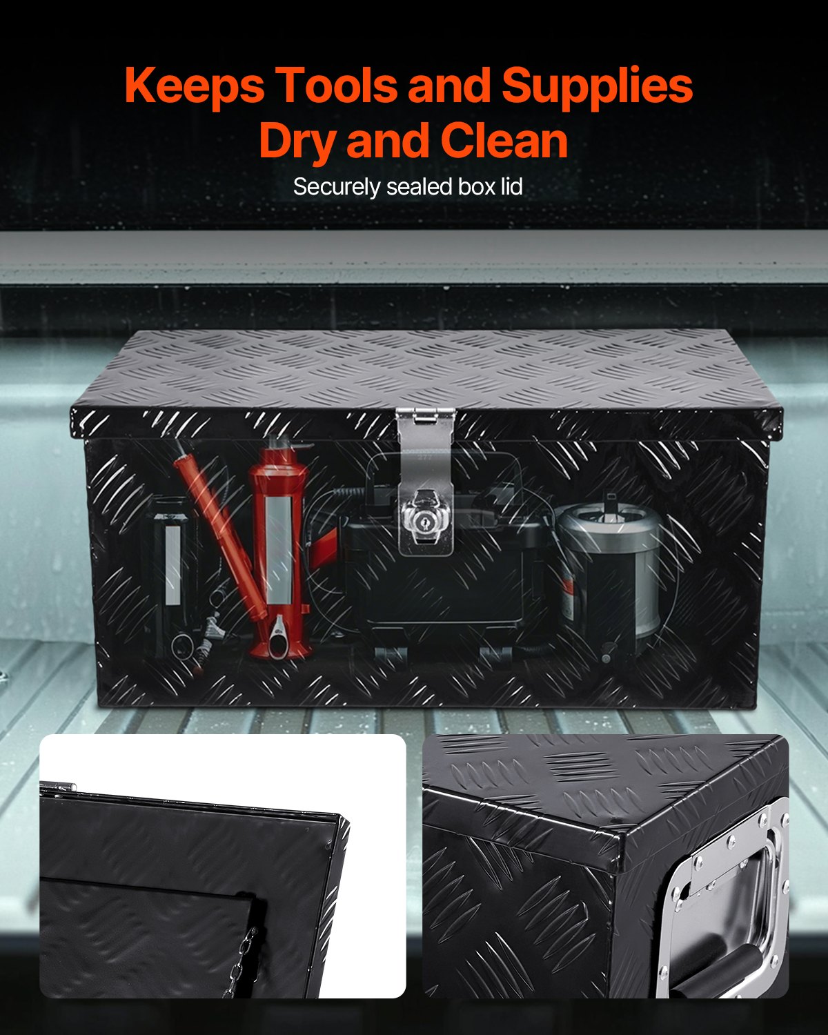 VEVOR Caja de Herramientas de Aluminio Resistente para Caja de Camioneta, con Diseño a Rayas, Asa Lateral y Llaves Seguridad, a Remolque, Camioneta, Autocaravana, 508 x 304,8 x 241,3 mm, Negro