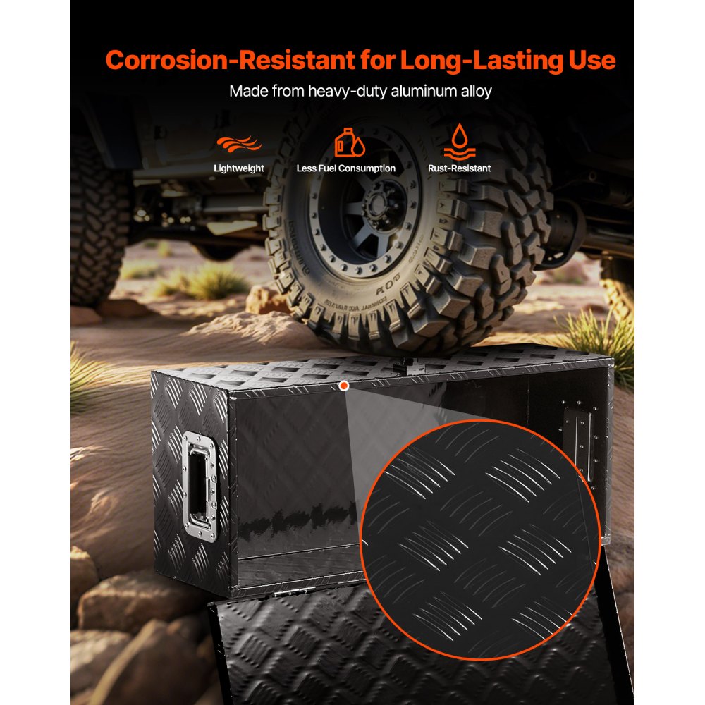 VEVOR Caja de Herramientas de Aluminio Resistente para Caja de Camioneta, con Diseño a Rayas, Asa Lateral y Llaves Seguridad, a Remolque, Camioneta, Autocaravana, 762 x 330,2 x 243,84 mm, Negro