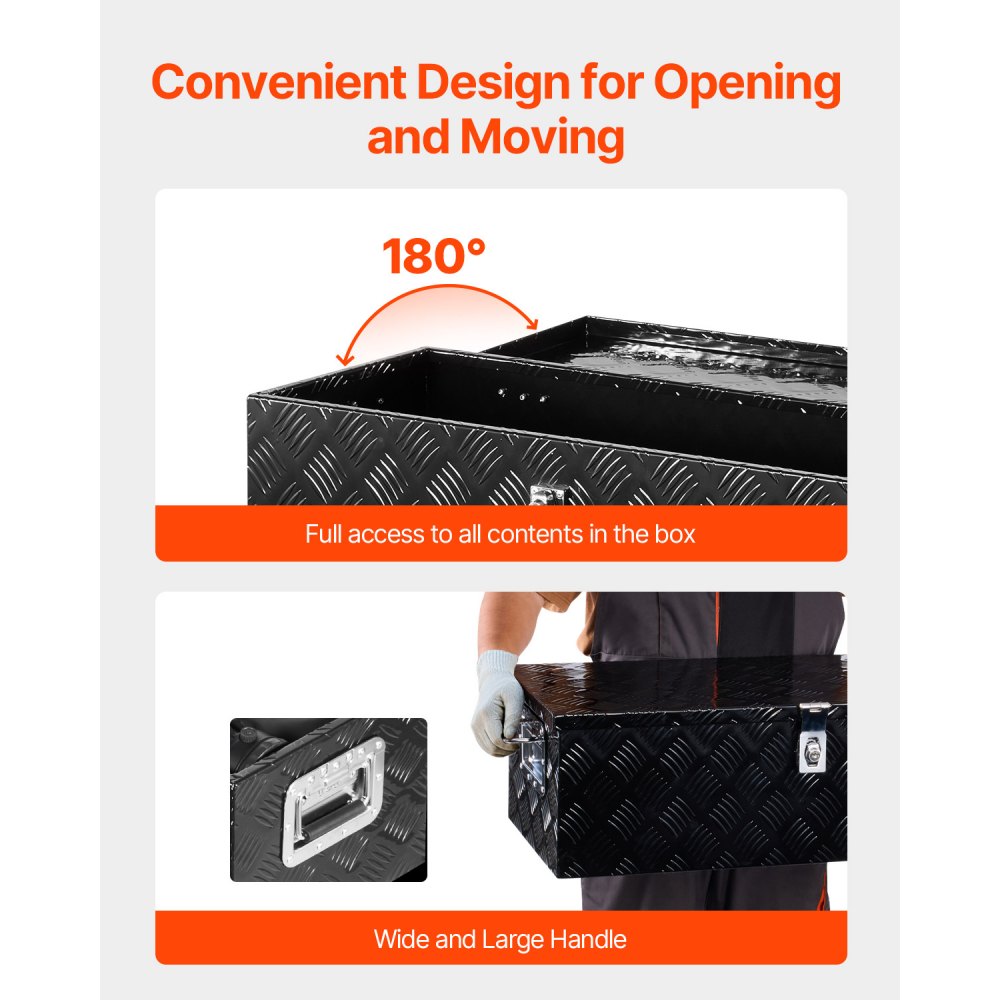 VEVOR Caja de Herramientas de Aluminio Resistente para Caja de Camioneta, con Diseño a Rayas, Asa Lateral y Llaves Seguridad, a Remolque, Camioneta, Autocaravana, 762 x 330,2 x 243,84 mm, Negro