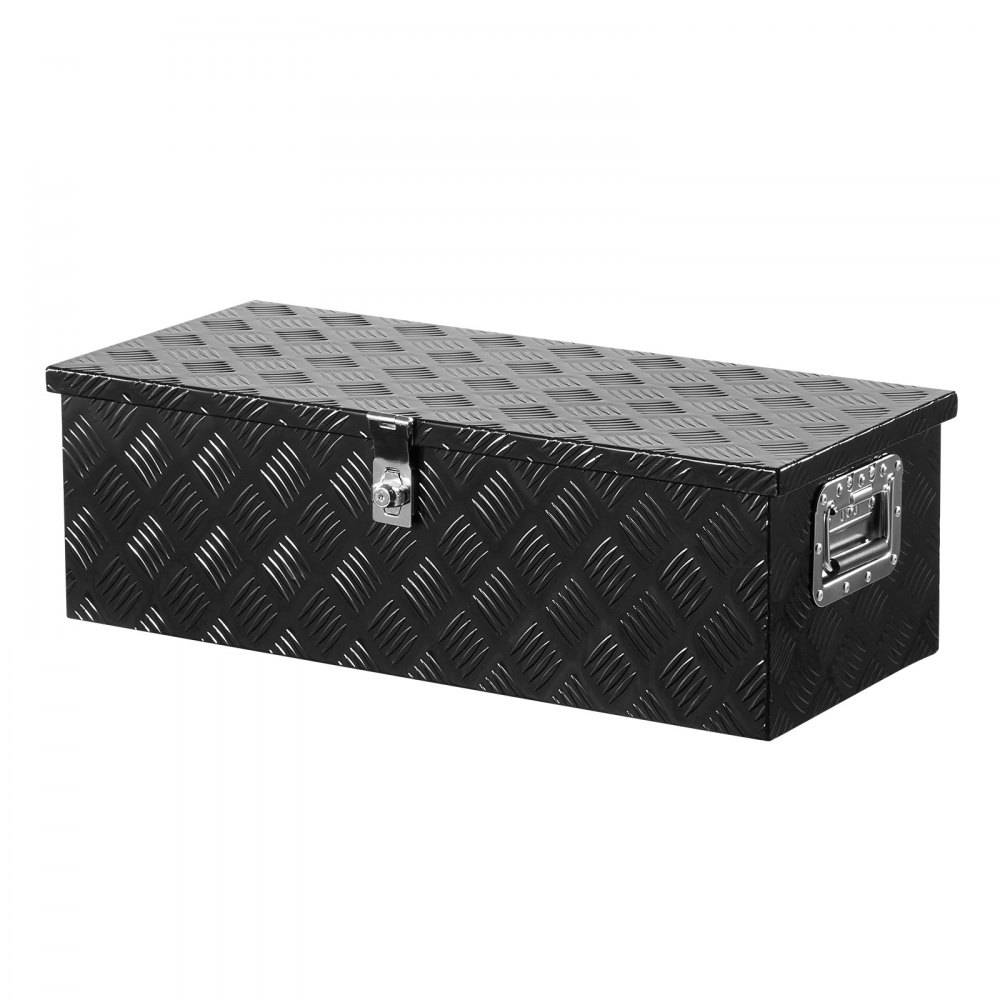 VEVOR Caja de Herramientas de Aluminio Resistente para Caja de Camioneta, con Diseño a Rayas, Asa Lateral y Llaves Seguridad, a Remolque, Camioneta, Autocaravana, 762 x 330,2 x 243,84 mm, Negro