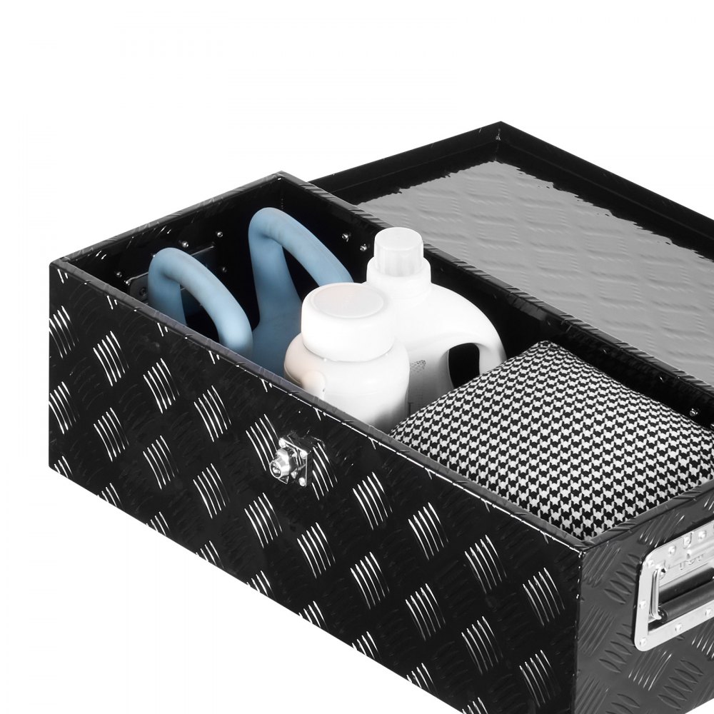 VEVOR Caja de Herramientas de Aluminio Resistente para Caja de Camioneta, con Diseño a Rayas, Asa Lateral y Llaves Seguridad, a Remolque, Camioneta, Autocaravana, 762 x 330,2 x 243,84 mm, Negro