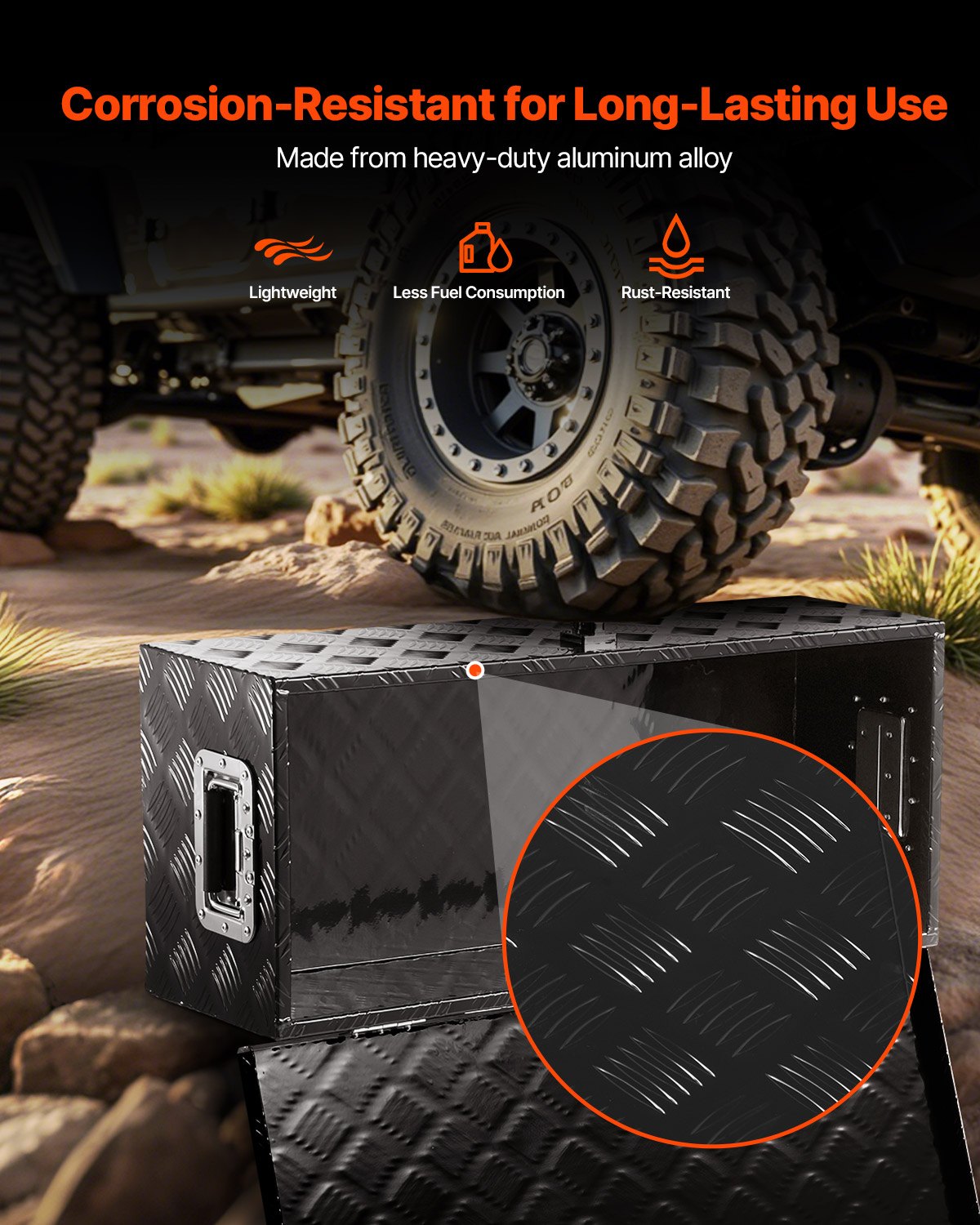 VEVOR Caja de Herramientas de Aluminio Resistente para Caja de Camioneta, con Diseño a Rayas, Asa Lateral y Llaves Seguridad, a Remolque, Camioneta, Autocaravana, 762 x 330,2 x 243,84 mm, Negro