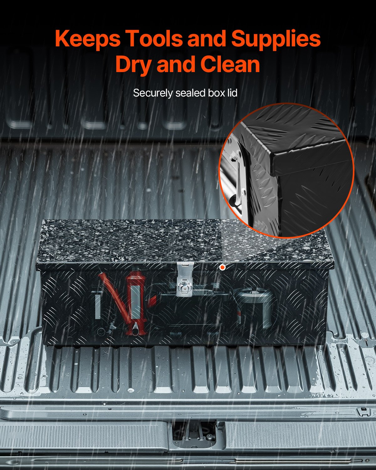 VEVOR Caja de Herramientas de Aluminio Resistente para Caja de Camioneta, con Diseño a Rayas, Asa Lateral y Llaves Seguridad, a Remolque, Camioneta, Autocaravana, 762 x 330,2 x 243,84 mm, Negro