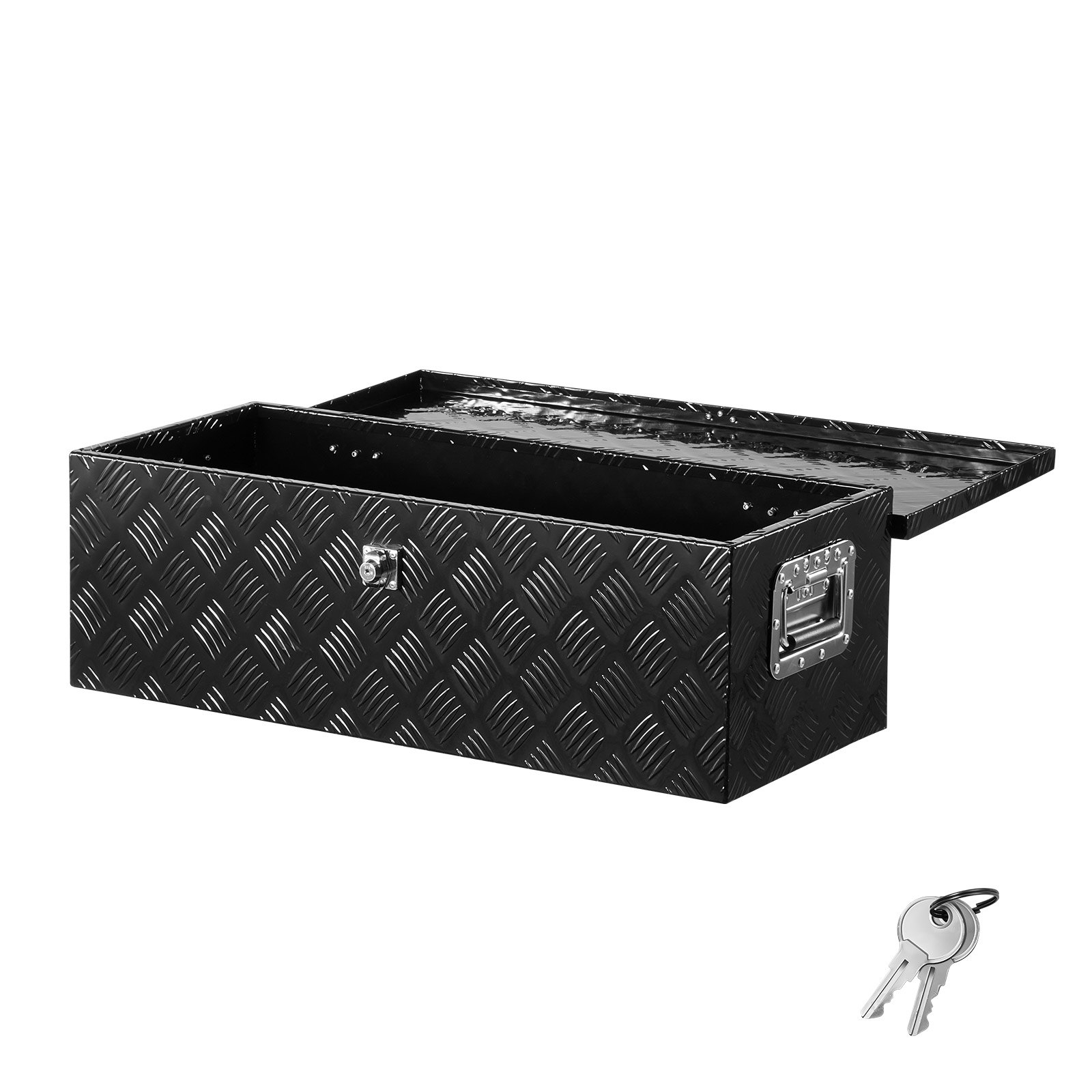 VEVOR Caja de Herramientas de Aluminio Resistente para Caja de Camioneta, con Diseño a Rayas, Asa Lateral y Llaves Seguridad, a Remolque, Camioneta, Autocaravana, 762 x 330,2 x 243,84 mm, Negro