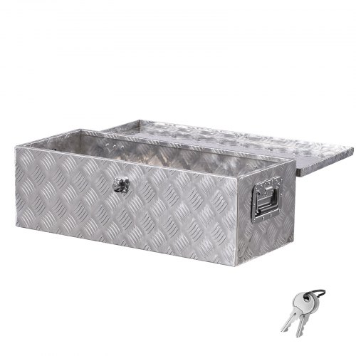 VEVOR Caja de Herramientas de Aluminio Resistente para Caja de Camioneta, con Diseño de Rayas, Asa Lateral y Llaves Seguridad, para Remolque, Camión, Autocaravana, 762 x 330,2 x 243,84 mm, Plata