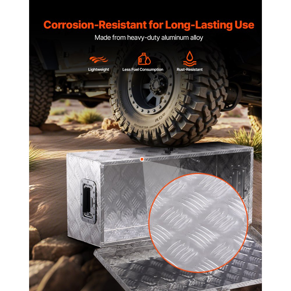 VEVOR Caja de Herramientas de Aluminio Resistente para Caja de Camioneta, con Diseño de Rayas, Asa Lateral y Llaves Seguridad, para Remolque, Camión, Autocaravana, 762 x 330,2 x 243,84 mm, Plata