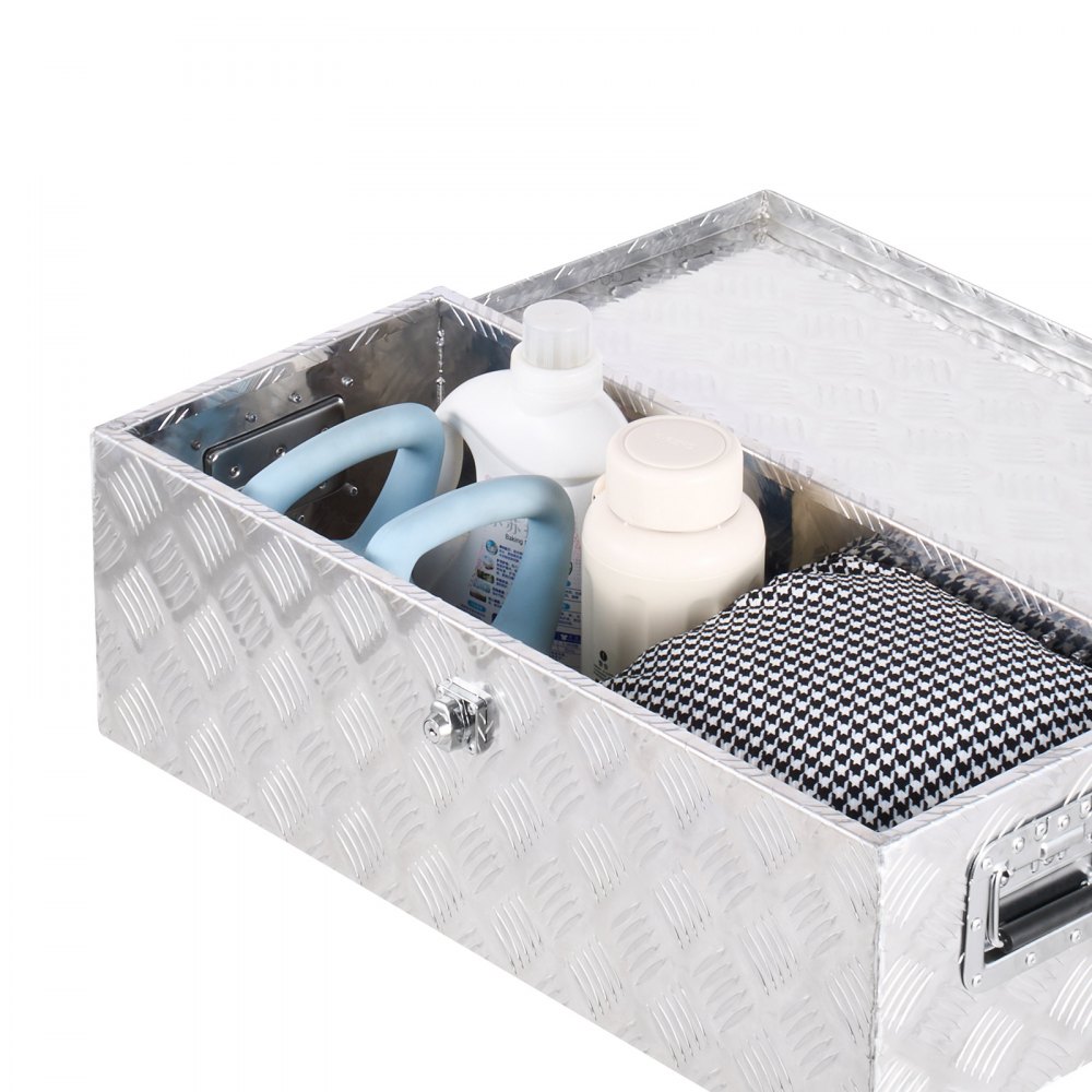 VEVOR Caja de Herramientas de Aluminio Resistente para Caja de Camioneta, con Diseño de Rayas, Asa Lateral y Llaves Seguridad, para Remolque, Camión, Autocaravana, 762 x 330,2 x 243,84 mm, Plata
