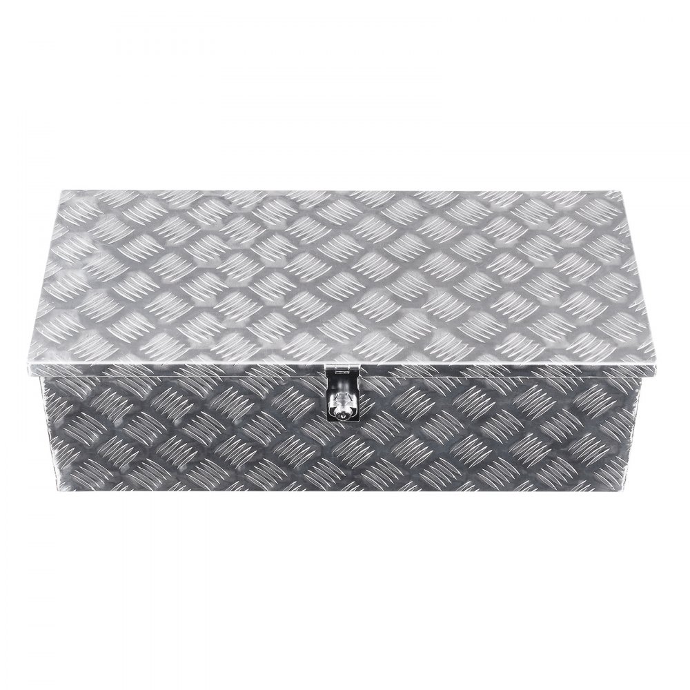 VEVOR Caja de Herramientas de Aluminio Resistente para Caja de Camioneta, con Diseño de Rayas, Asa Lateral y Llaves Seguridad, para Remolque, Camión, Autocaravana, 762 x 330,2 x 243,84 mm, Plata