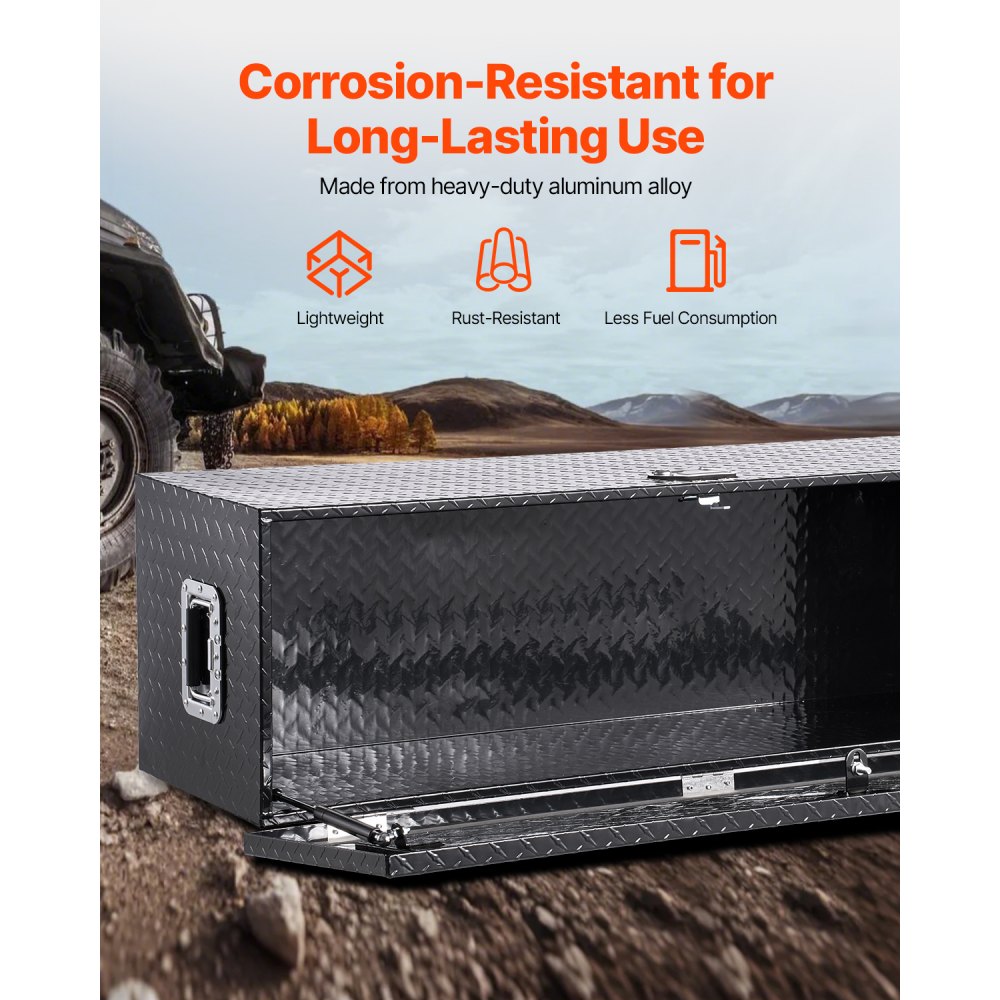 VEVOR Caja de Herramientas Aluminio Resistente para Caja de Camioneta, con Placa de Diamante, Asa Lateral y Llaves de Seguridad, para Remolque, Camión, Autocaravana, 1244,6 x 381 x 381 mm, Negro