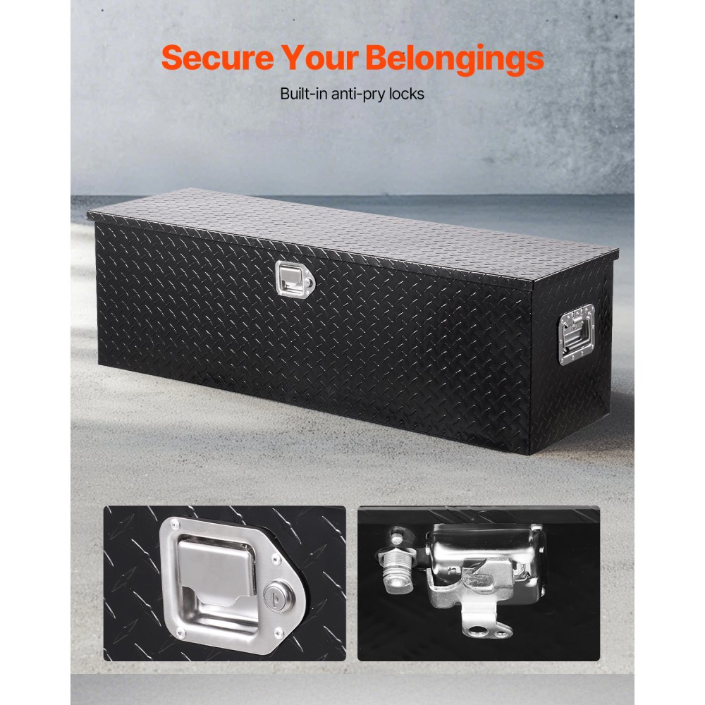 VEVOR Caja de Herramientas Aluminio Resistente para Caja de Camioneta, con Placa de Diamante, Asa Lateral y Llaves de Seguridad, para Remolque, Camión, Autocaravana, 1244,6 x 381 x 381 mm, Negro