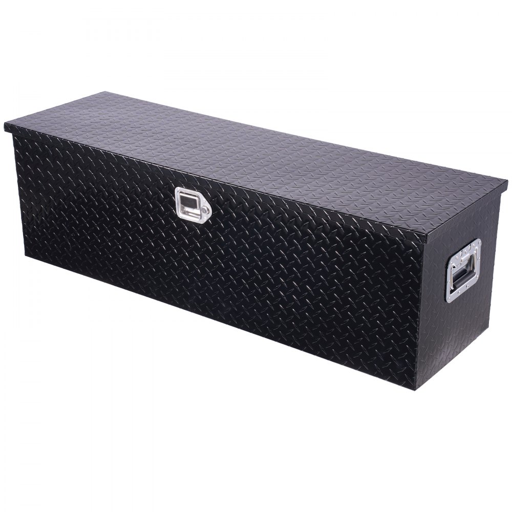 VEVOR Caja de Herramientas Aluminio Resistente para Caja de Camioneta, con Placa de Diamante, Asa Lateral y Llaves de Seguridad, para Remolque, Camión, Autocaravana, 1244,6 x 381 x 381 mm, Negro