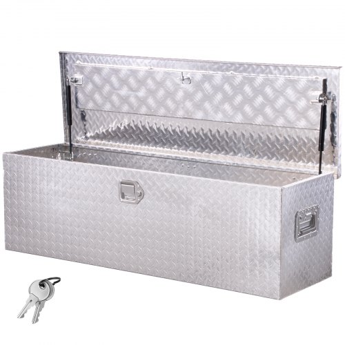 VEVOR Caja de herramientas de aluminio resistente para caja camioneta, con placa de diamante, asa lateral y llaves seguridad, para remolque, camioneta, autocaravana, 1244,6 x 381 x 381 mm, Plata