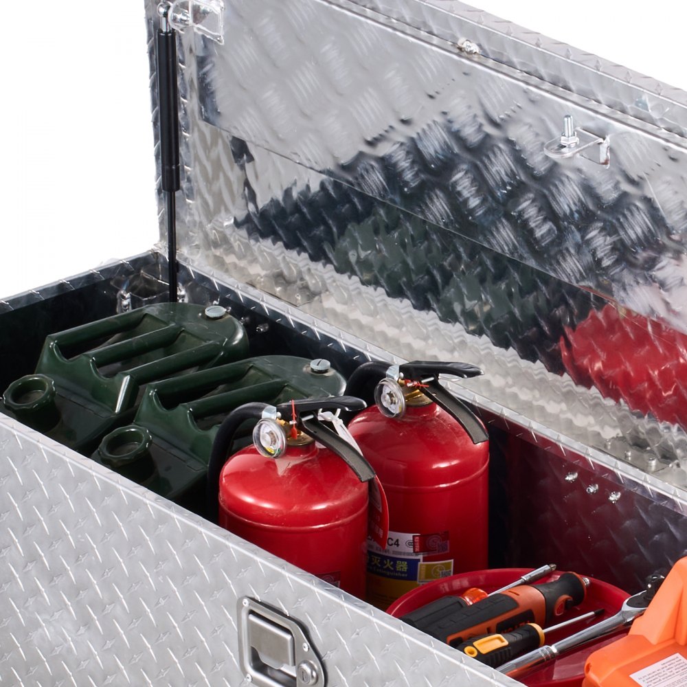 VEVOR Caja de herramientas de aluminio resistente para caja camioneta, con placa de diamante, asa lateral y llaves seguridad, para remolque, camioneta, autocaravana, 1244,6 x 381 x 381 mm, Plata