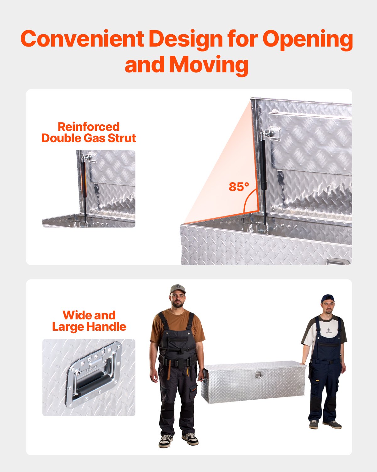 VEVOR Caja de herramientas de aluminio resistente para caja camioneta, con placa de diamante, asa lateral y llaves seguridad, para remolque, camioneta, autocaravana, 1244,6 x 381 x 381 mm, Plata