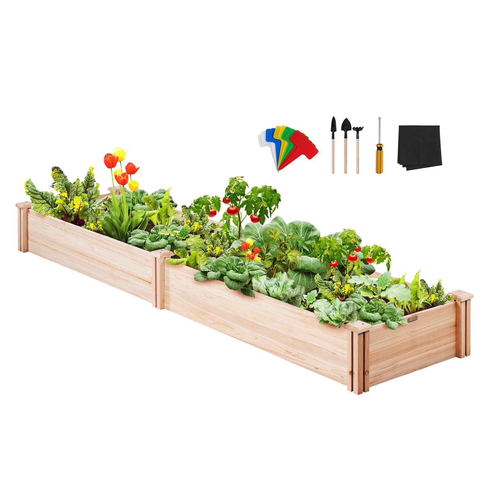 VEVOR Cama Elevada de Jardín 240 x 60 x 25 cm Jardinería Elevada de Madera de Abeto para Cultivo de Flores Plantas Hierbas Huerto Urbano para Jardín Terraza Patio Balcón Color de Madera con Accesorios