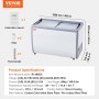 VEVOR Vitrina Comercial para Helado, Congelador Horizontal de 370 L, Congelador Móvil con Tapa de Vidrio, Gabinete para Inmersión de Helado de Restaurante con 8 Tinas Grandes, 2 Puertas Corredizas de Vidrio, Ruedas con Bloqueo, Blanco
