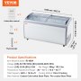 VEVOR Vitrina Comercial para Helado, Congelador Horizontal de 460 L, Congelador Móvil con Tapa de Vidrio, Gabinete para Inmersión de Helado de Restaurante con 5 Cestas de Alambre, 2 Puertas Corredizas de Vidrio, Ruedas con Cerradura, Blanco