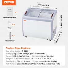 VEVOR Gabinete Congelador para Helados Comercial de 264 L 990 x 705 x 875 mm