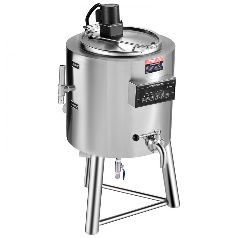VEVOR Pasteurizador de Leche Comercial de 30 L, Acero Inoxidable 304 de Grado Alimenticio, con Control de Tiempo y Temperatura, para Esterilización de Leche, Jugo y Yogur, 590 x 590 x 980 mm, Plata