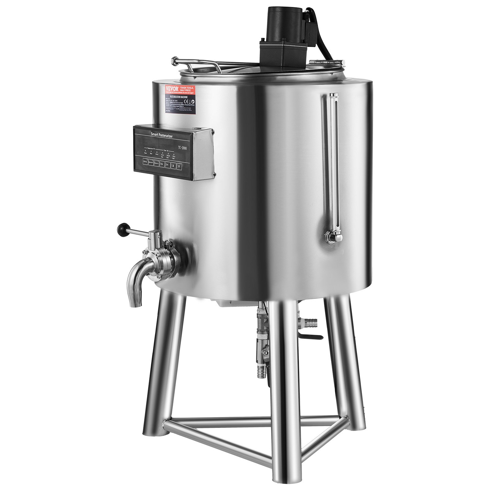 VEVOR Pasteurizador de Leche Comercial de 30 L, Acero Inoxidable 304 de Grado Alimenticio, con Control de Tiempo y Temperatura, para Esterilización de Leche, Jugo y Yogur, 590 x 590 x 980 mm, Plata