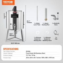 VEVOR Pasteurizadora Comercial 50 L Esterilización de Leche 650 x 650 x 1060 mm