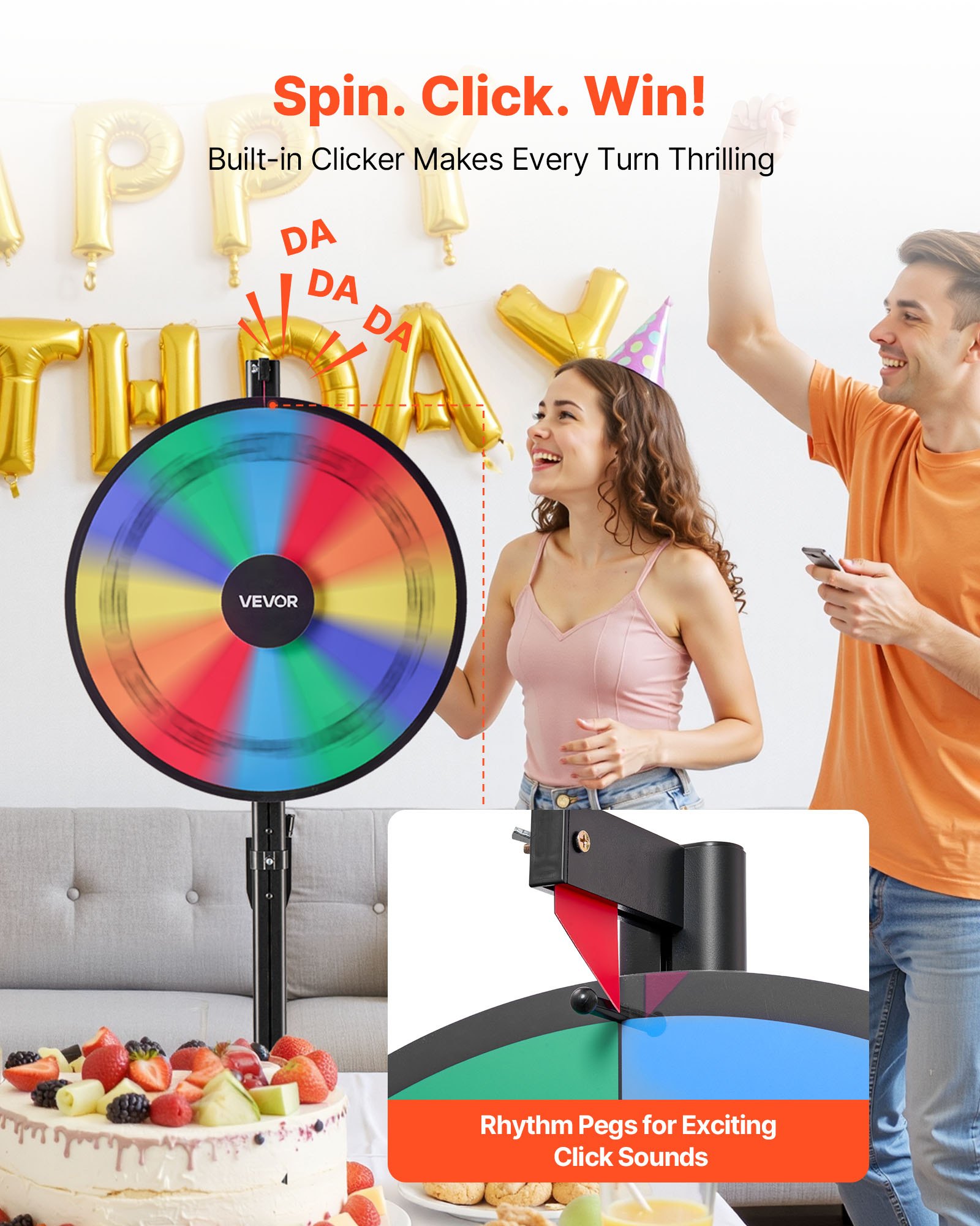 VEVOR Rueda de la Fortuna 61 cm, Ruleta de la Suerte de 6 Colores 12 Ranuras, Soporte de Altura Ajustable, con 2 Rotuladores y Borrador de Pizarra, Rueda de Premio para Juegos Lotería Fiesta Carnaval