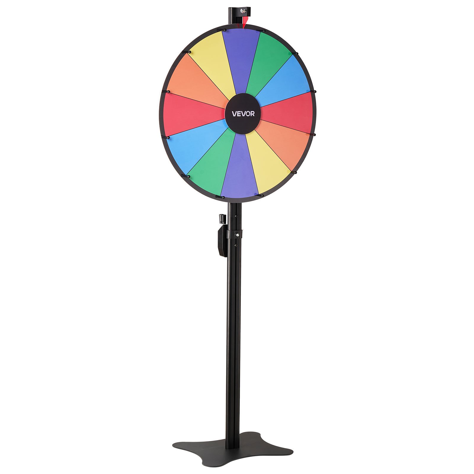 VEVOR Rueda de la Fortuna 61 cm, Ruleta de la Suerte de 6 Colores 12 Ranuras, Soporte de Altura Ajustable, con 2 Rotuladores y Borrador de Pizarra, Rueda de Premio para Juegos Lotería Fiesta Carnaval