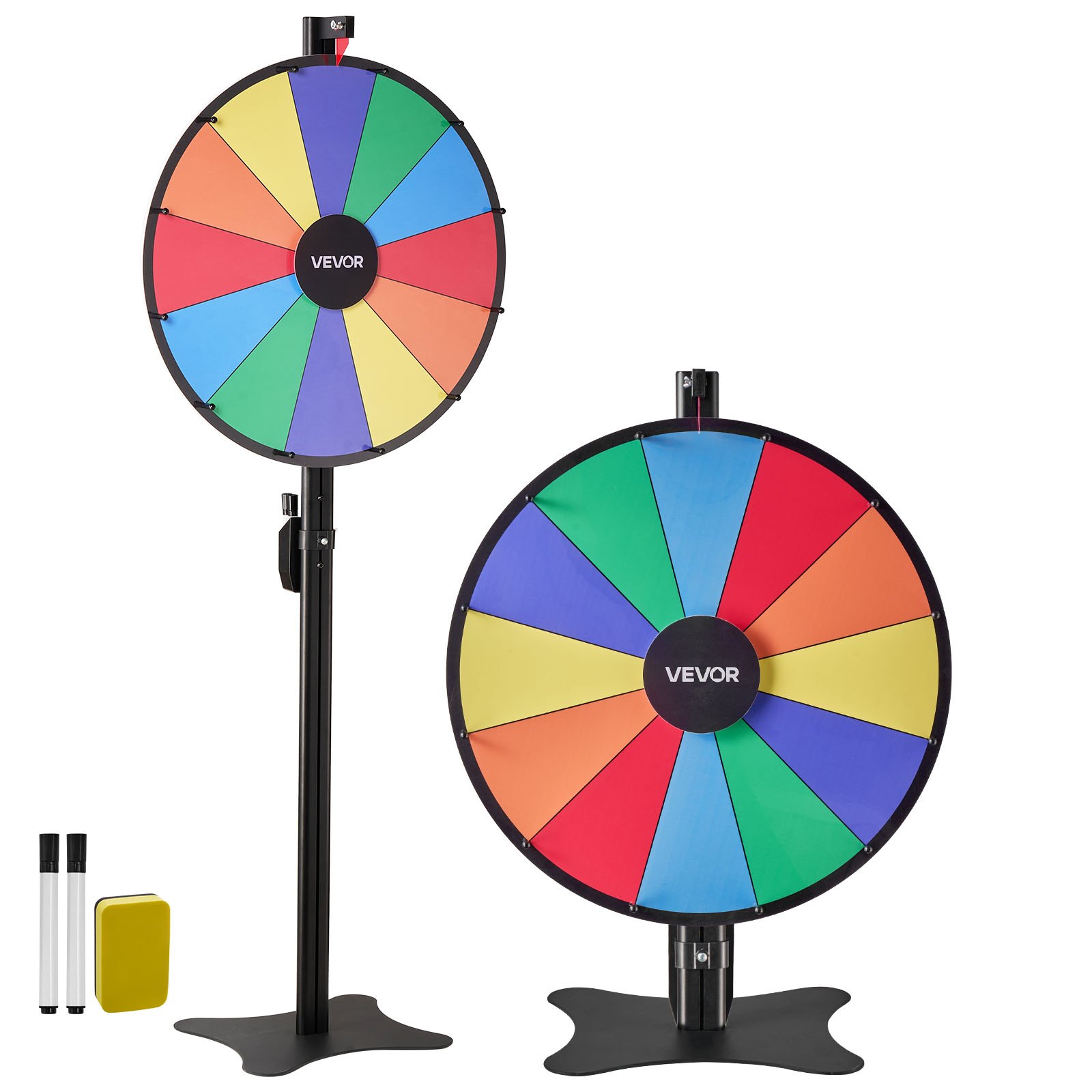 VEVOR Rueda de la Fortuna 61 cm, Ruleta de la Suerte de 6 Colores 12 Ranuras, Soporte de Altura Ajustable, con 2 Rotuladores y Borrador de Pizarra, Rueda de Premio para Juegos Lotería Fiesta Carnaval