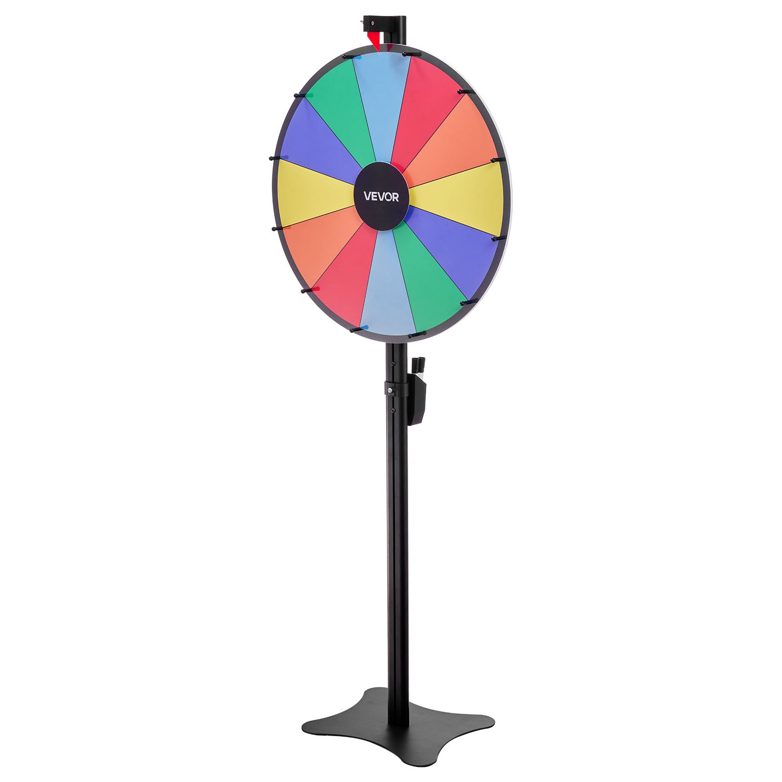 VEVOR Rueda de la Fortuna 61 cm, Ruleta de la Suerte de 6 Colores 12 Ranuras, Soporte de Altura Ajustable, con 2 Rotuladores y Borrador de Pizarra, Rueda de Premio para Juegos Lotería Fiesta Carnaval