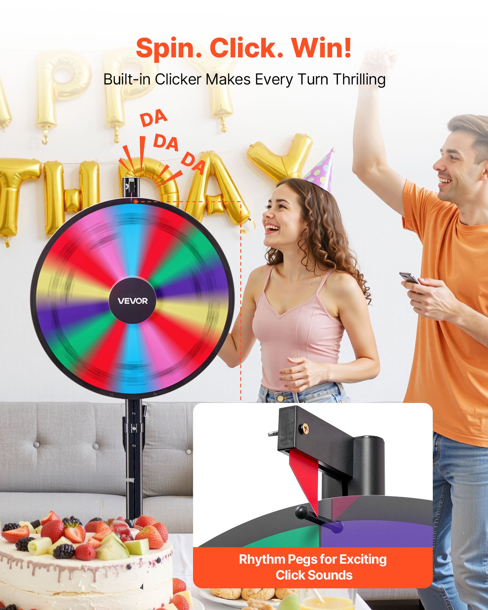 VEVOR Rueda de la Fortuna, 14 Ranuras, con Soporte, Altura Ajustable, Juegos de Lotería Ruleta Ganadora con Borrador de Pizarra, 2 Marcadores, 6 Colores, para Fiestas, Ferias, 605 x 300 x 1510 mm