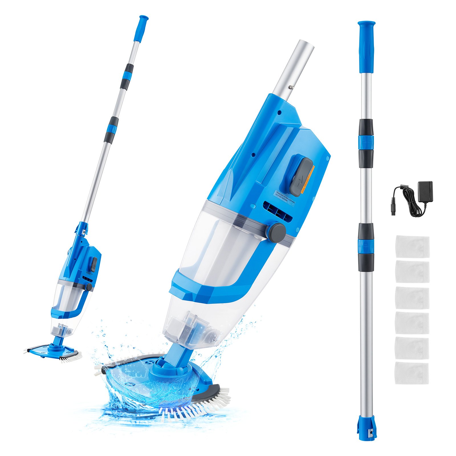 VEVOR Aspiradora de Piscina Recargable, Aspiradora de Mano Inalámbrica de 26 GPM para Jacuzzi con Poste de Extensión, para Limpieza Profunda y Succión Potente, para Piscinas Elevadas o Enterradas