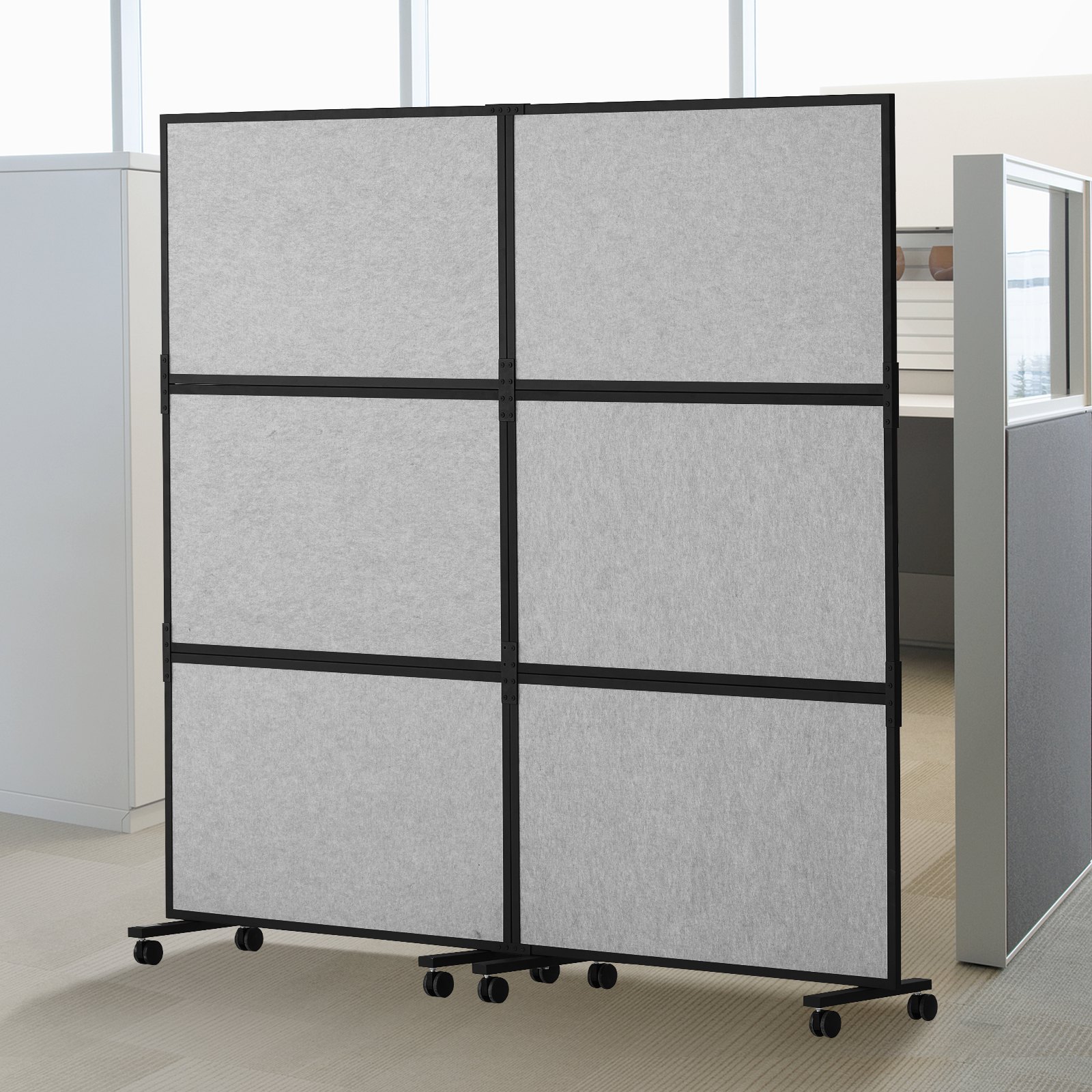 VEVOR Room Divider Partition Screen Soundproof Wall Double Panel, Portable Office Partition with Polyester and Steel Cabin Wall, Room Divider (171 x 39 x 186 cm), Grey