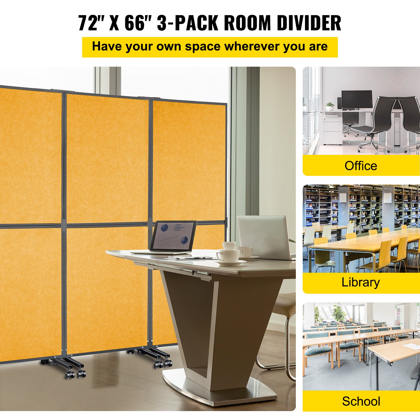 VEVOR Biombos Acústicos Divisor de Habitación Acústico 183x168cm 23kg Naranja