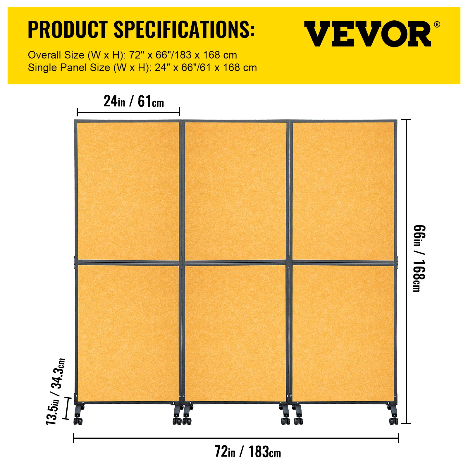 VEVOR Biombos Acústicos Divisor de Habitación Acústico 183x168cm 23kg Naranja