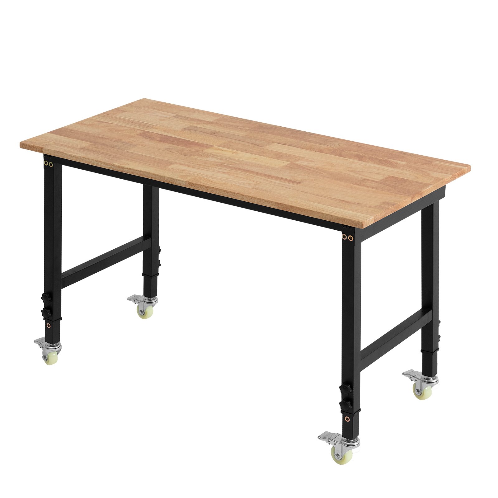 VEVOR Banco de Trabajo 122 x 60 cm, Mesa de Taller Altura Ajustable de 8 Niveles de 72,5-107,5 cm, Carga de 680 kg, Mesa de Madera Marco de Metal con Ruedas para Oficina, Garaje, Taller, Hogar