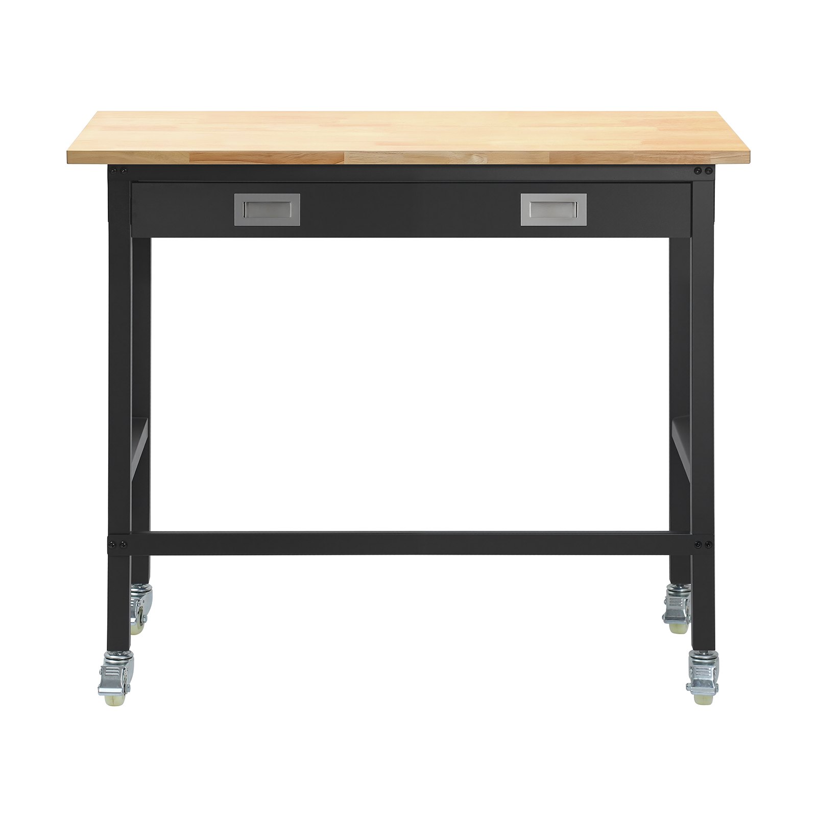 VEVOR Banco de Trabajo 122 x 60 x 94 cm, Mesa de Taller Capacidad de 680 kg, con Cajón de 3 Compartimentos, Mesa de Madera Marco de Metal Negro con Ruedas para Oficina, Garaje, Taller, Hogar