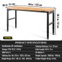 VEVOR Banco de Trabajo 1220x508 mm Mesa de Taller Altura Ajustable 719-968 mm Carga de 900kg con Toma de Corriente Mesa de Madera Marco de Metal Almohadillas para los Pies para Oficina, Garaje