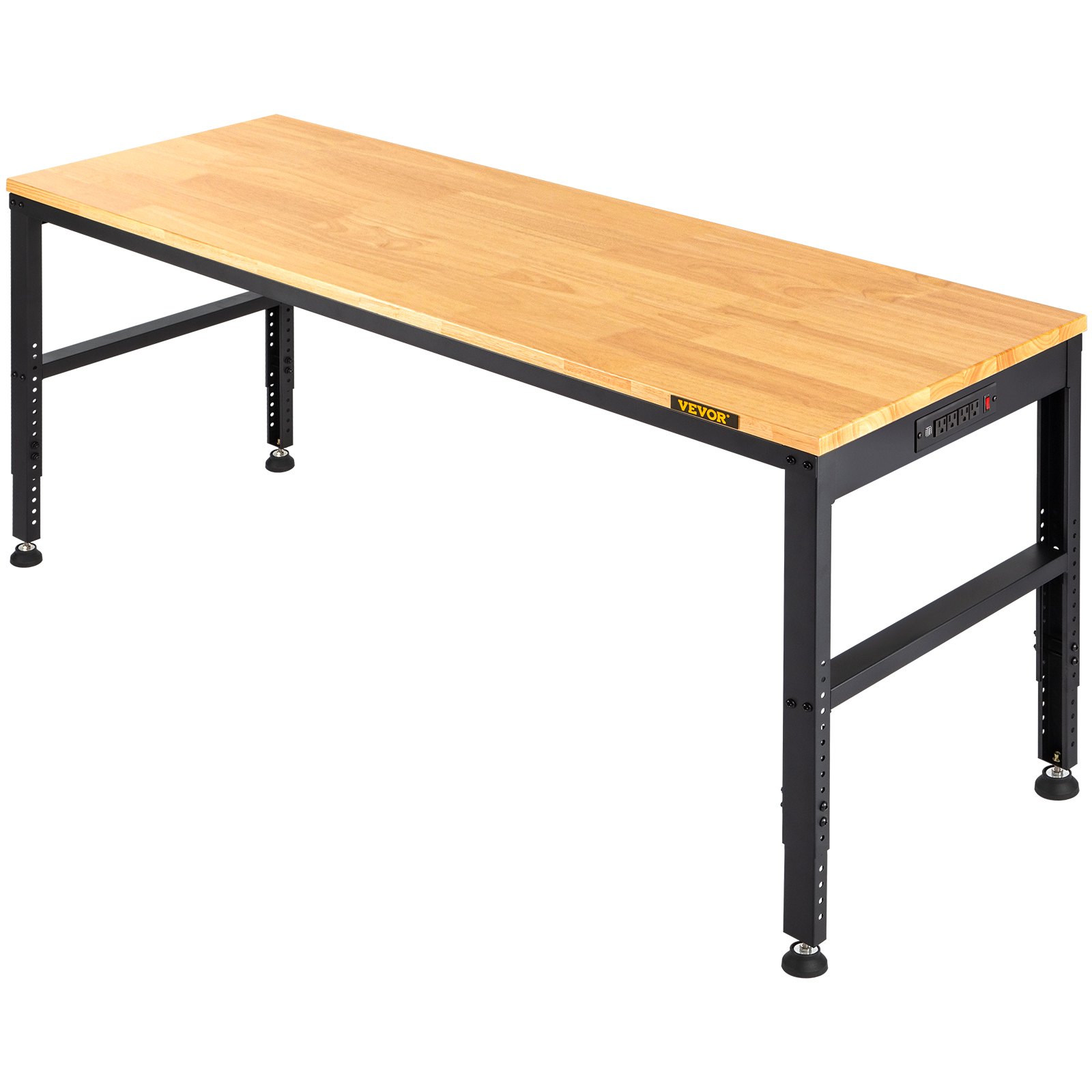 VEVOR Banco de Trabajo 1220x508 mm Mesa de Taller Altura Ajustable 719-968 mm Carga de 900kg con Toma de Corriente Mesa de Madera Marco de Metal Almohadillas para los Pies para Oficina, Garaje