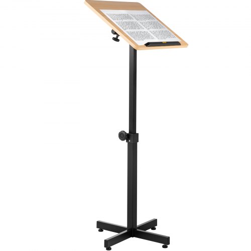 VEVOR Podio de Madera de Pie 50x40 cm Podio Portátil de Madera Capacidad de 10 kg, Acero y Madera de Partículas, Podio de Madera Ajustable con Altura 76,5-109 cm para Escuelas, Color de Roble Antiguo