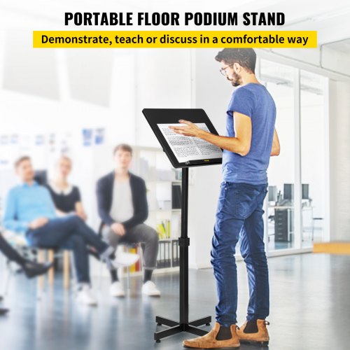 VEVOR Podio de Madera de Pie 50 x 40 cm Podio Portátil de Madera Capacidad de 10 kg, Acero y Madera de Partículas, Podio de Madera Ajustable con Altura 76,5-109 cm para Escuelas, Oficinas, Estudios