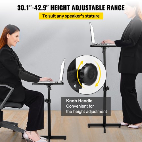 VEVOR Podio de Madera de Pie 50 x 40 cm Podio Portátil de Madera Capacidad de 10 kg, Acero y Madera de Partículas, Podio de Madera Ajustable con Altura 76,5-109 cm para Escuelas, Oficinas, Estudios