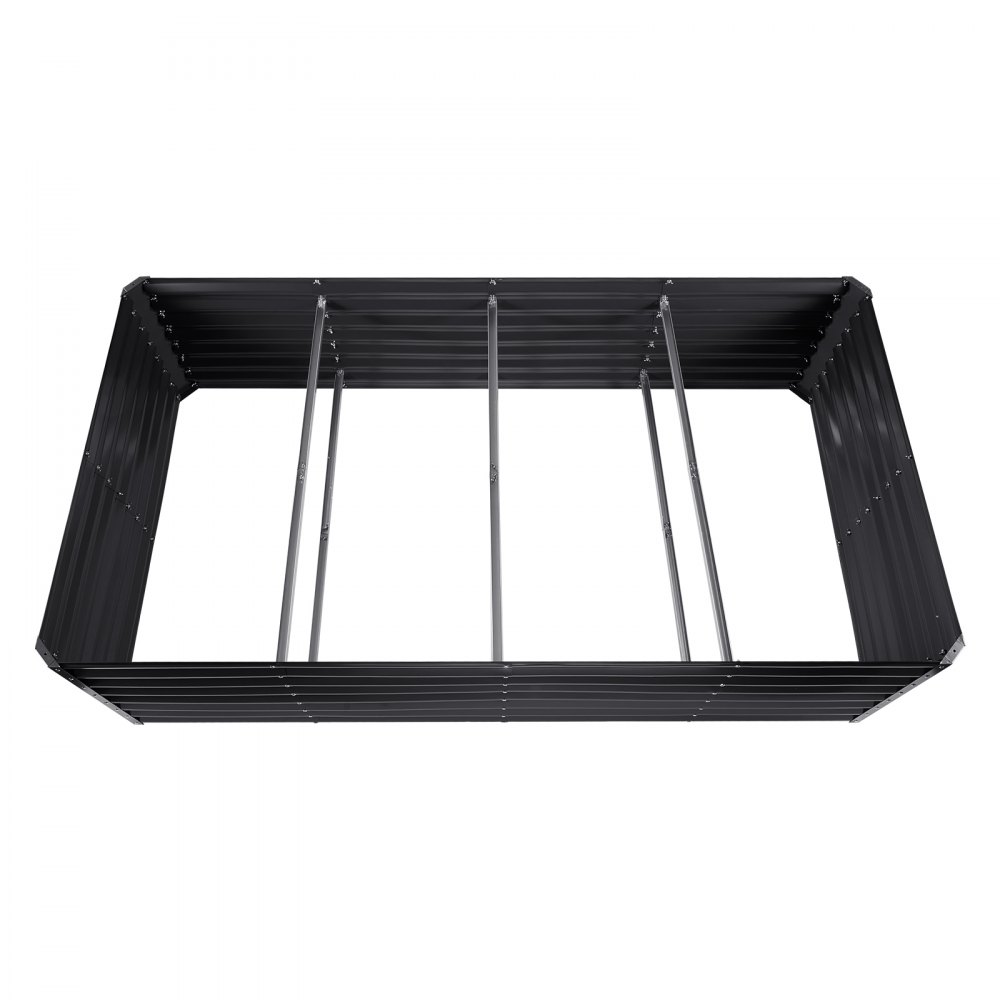 Cama de jardín VEVOR, estructura de metal negro con soportes verticales sobre fondo blanco.