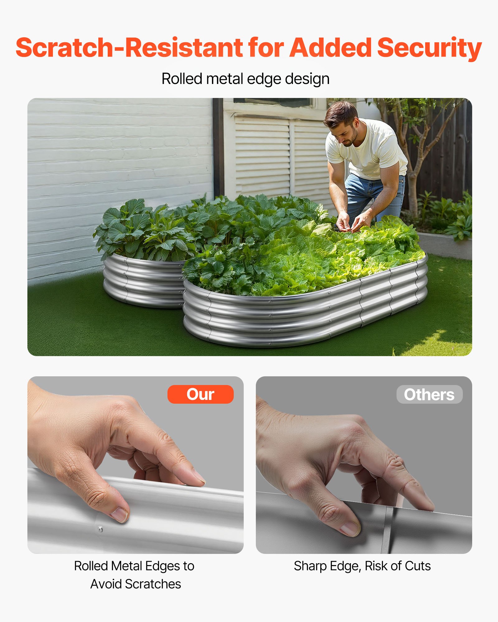 VEVOR Cama Elevada de Jardín 180 x 90 x 29 cm Ovalada, Arriate de Jardín de Metal con Fondo Abierto, para Cultivo de Flores Plantas Verduras con Accesorios para Patio, Balcón, Terraza, Plateado