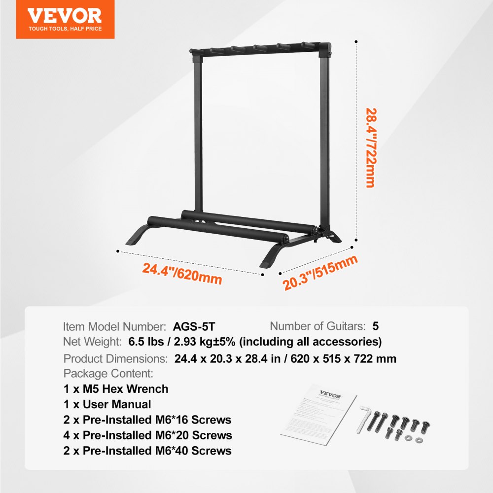 VEVOR Soporte para guitarra de 5 espacios, con capacidad para 5 guitarras, estante plegable para exhibición de múltiples guitarras de pie con base antideslizante, pasador de seguridad, protección de espuma de alta densidad, para guitarra, bajo eléctrico acústico